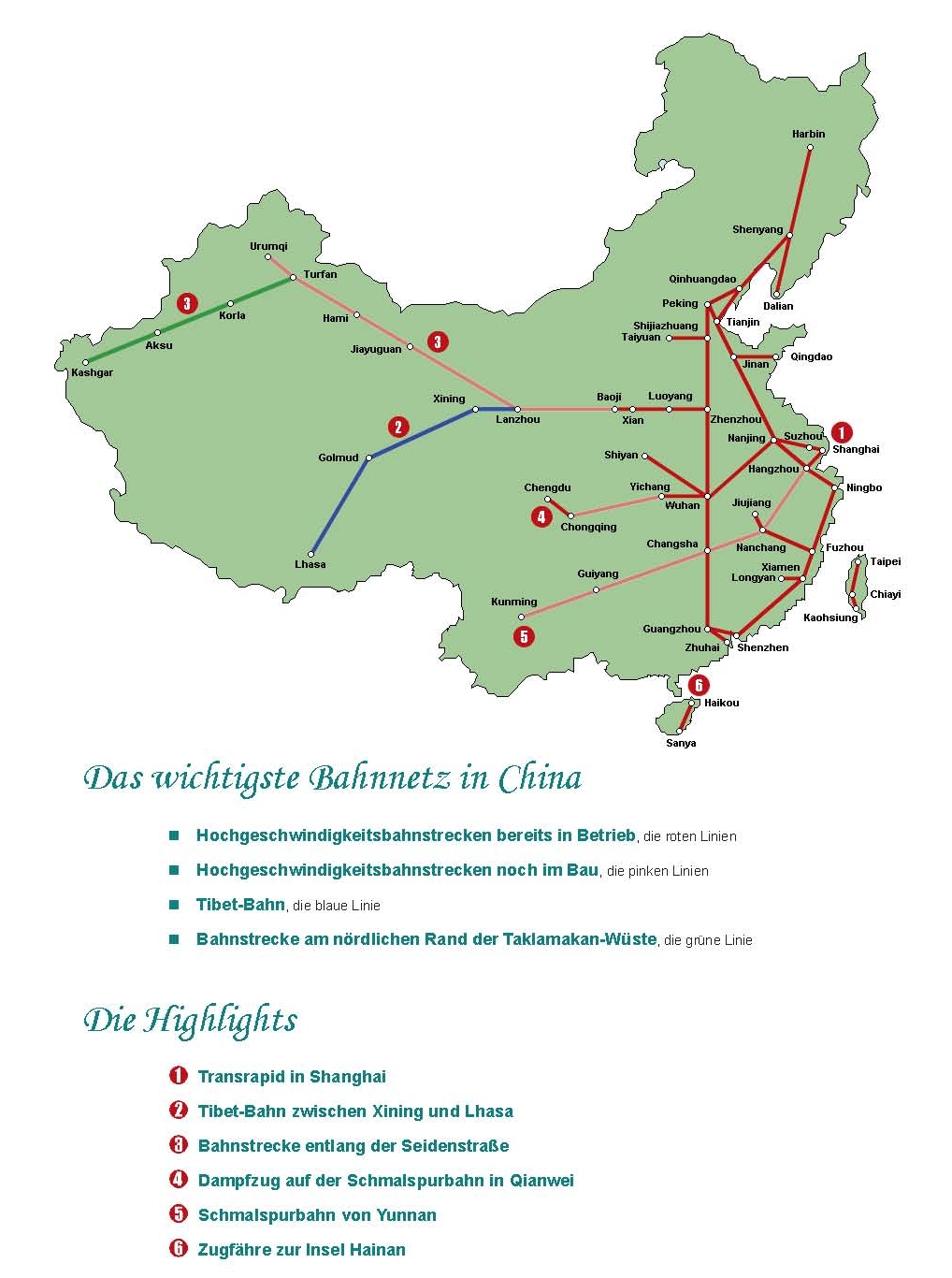 China Bahnnetz, Bahnreisen und Highlights