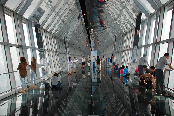 Sky Walk 100 in Shanghai World Financial Center SWFC in Pudong