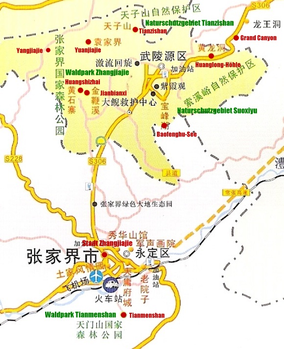 Landkarte Zhangjiajie-Nationalpark